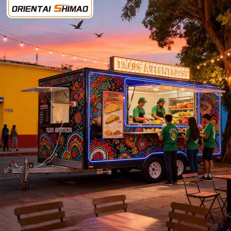 Mobile Catering Trailer Street Food Hot Dog Cart ລົດບັນທຸກອາຫານຄົບວົງຈອນ